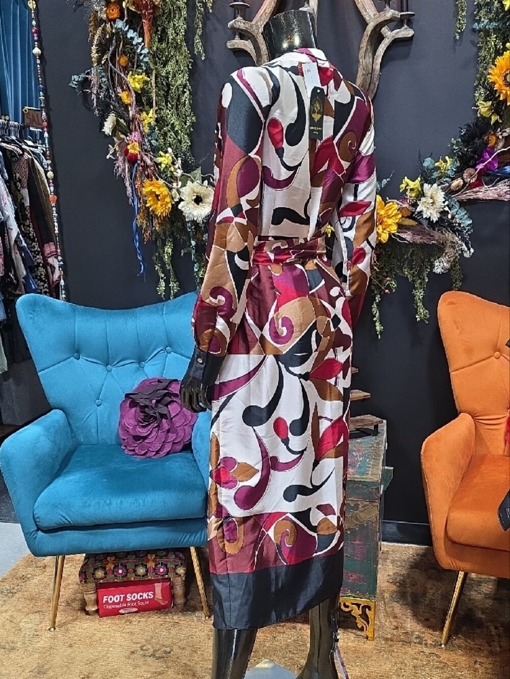 NEW! Zara Abstract Print Button Up Maxi Dress in Magenta, Brown and Black - Picture 9 of 13
